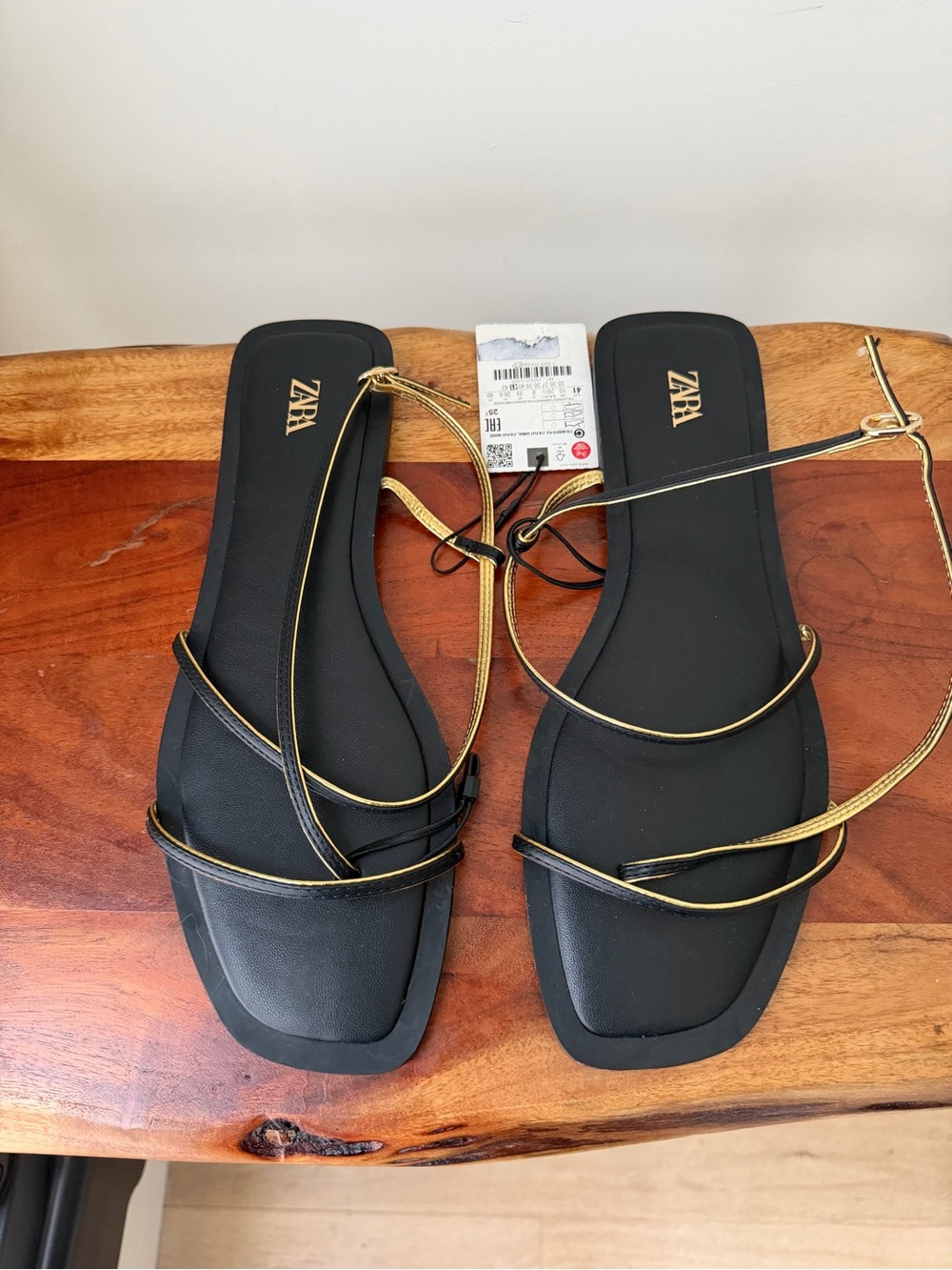 Zara Black Strappy Flat Square Toe Shoes Sandals - Picture 3 of 5